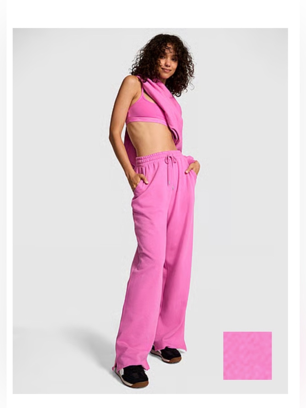 Victoria’s Secret PINK Campus Fleece Wide-Leg Split-Hem Sweatpants XL Long Pink